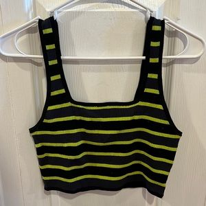 H&M Divided Neon Yellow and Black Striped Crop Top